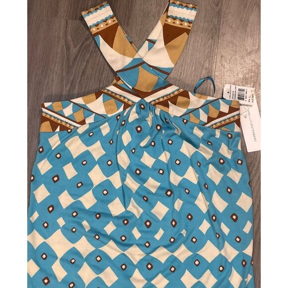 Diane Von Furstenberg Banner Dress Rhombus Blue Brown Print Silk Mini NWT Size 4 - Picture 6 of 10
